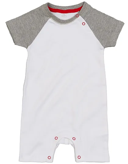 Baby Baseball Playsuit in white/heather grey melange/red