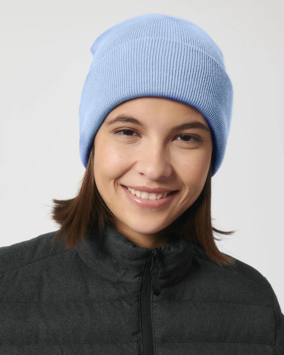Rib Beanie in blue soul, voorkant