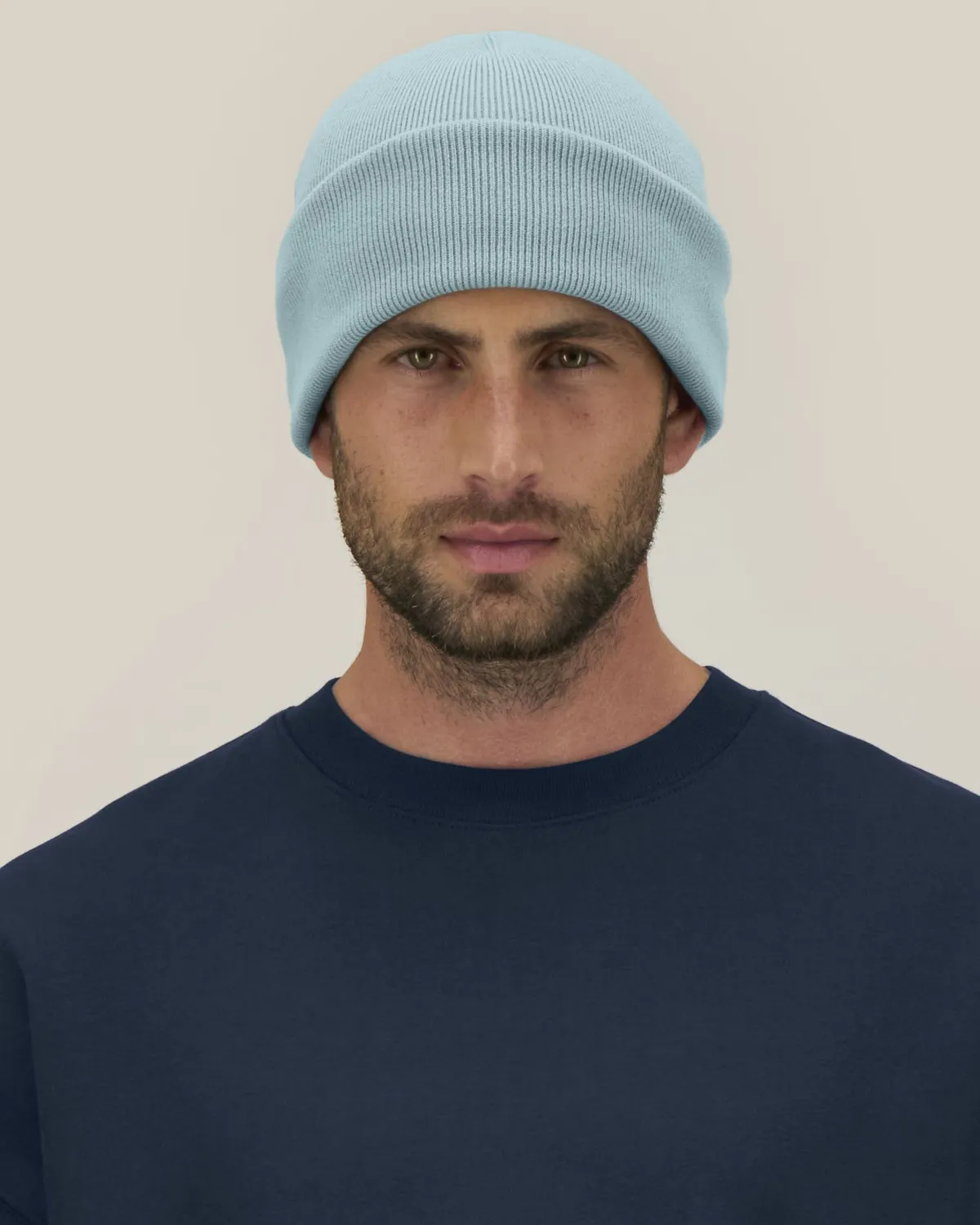 Rib Beanie 2.0 in pebble blue, voorkant