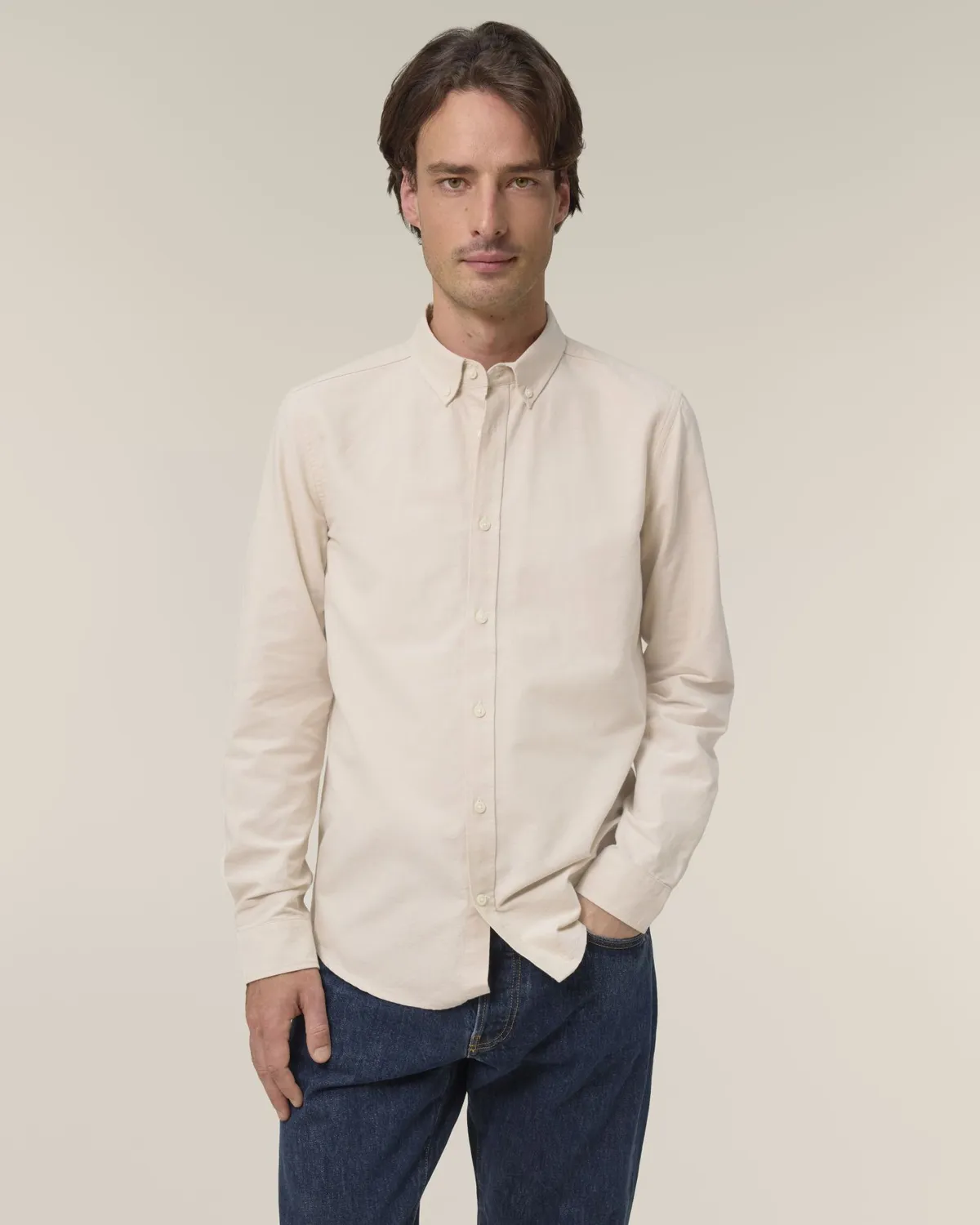 Stanley Oxford Shirt in beige oxford, voorkant