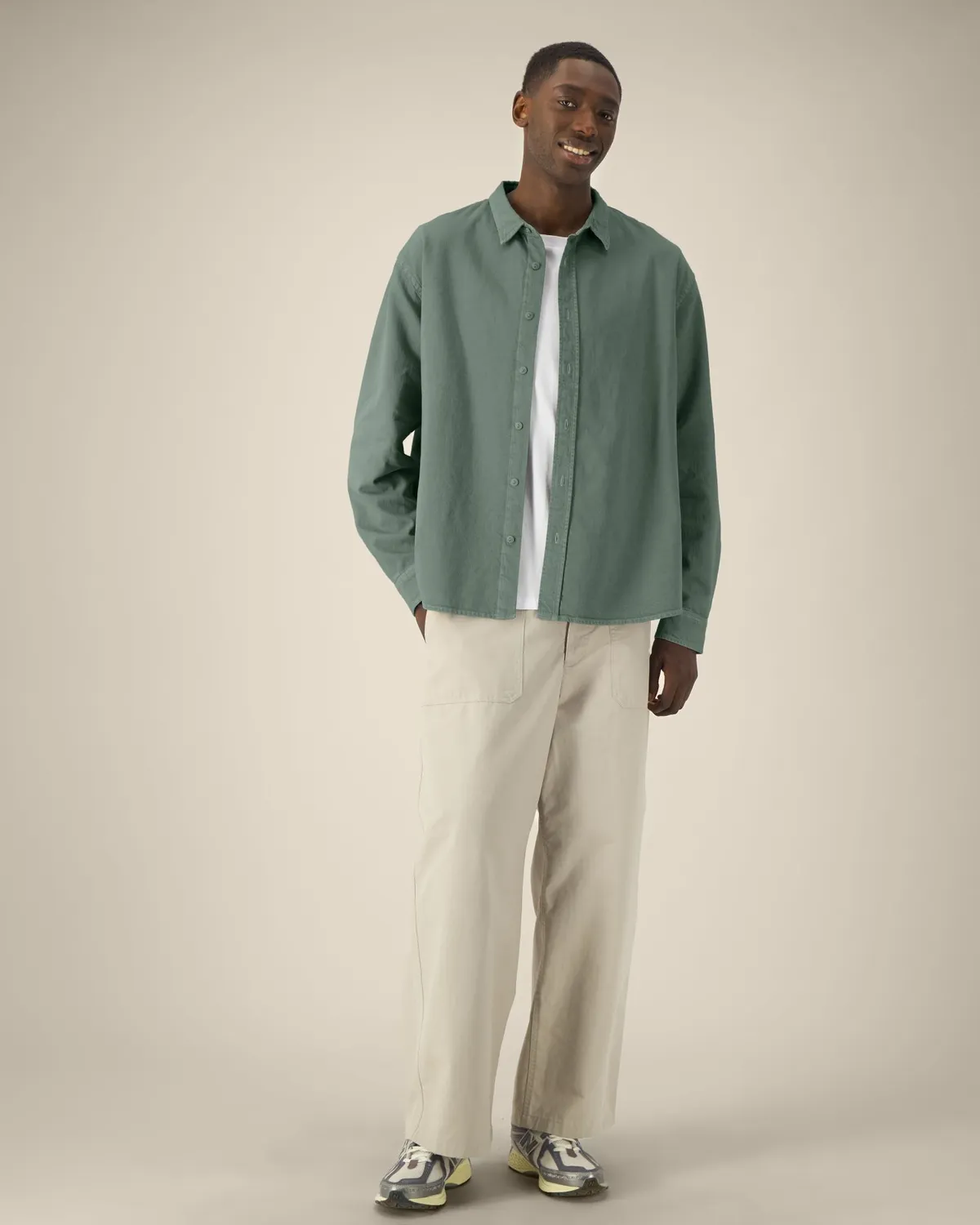 Worker Shirt in g. dyed green bay, voorkant