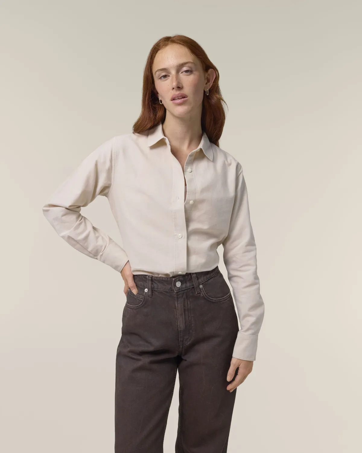 Stella Oxford Shirt in beige oxford, voorkant