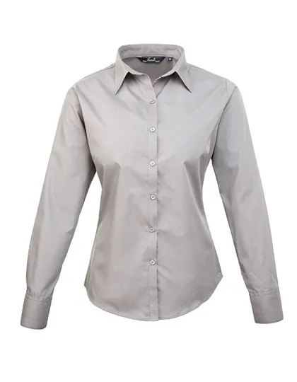 Ladies’ Poplin Long Sleeve Blouse in silver