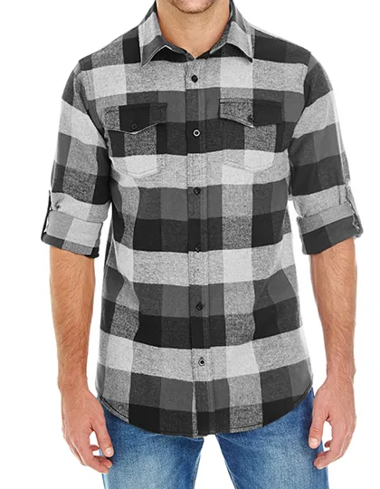 Woven Plaid Flannel Shirt in black check